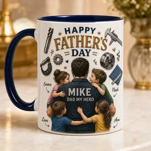 Custom CNC Machinist Dad Mug, 2D Printed 3D Effect Ceramic Coffee Cup, Father’s Day Family Tools Design, Personalized Gift from Kids for Machinists, Engineers, Mechanics, Daddy Birthday Gift