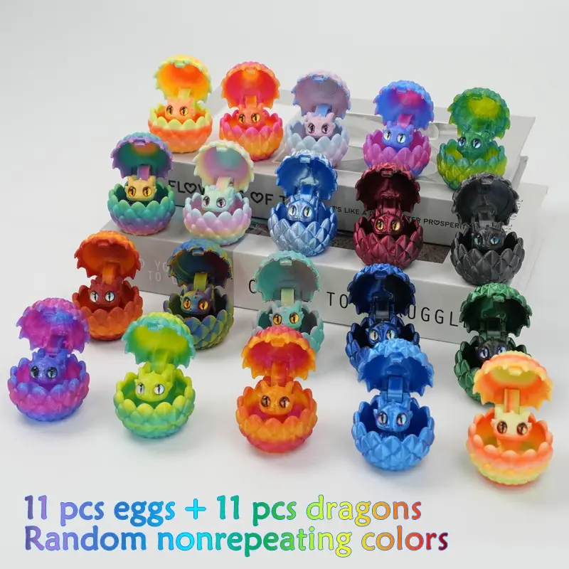 22-Piece Miniature Set 3D Printed Artificial Dragon Egg Models, Includes 11 Eggs + 11 Mini Dragons, Multicolor Home Desktop Decor, Easter Party Gifts