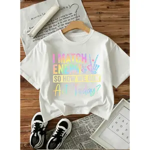 Women's Oversized Crewneck Short-Sleeve T-Shirt, Rainbow "I Match Energy So How We Gon Act Today" Graphic, Loose Fit Casual Streetwear Summer Top for Everyday Outfits, Soft Comfy Women's Clothes