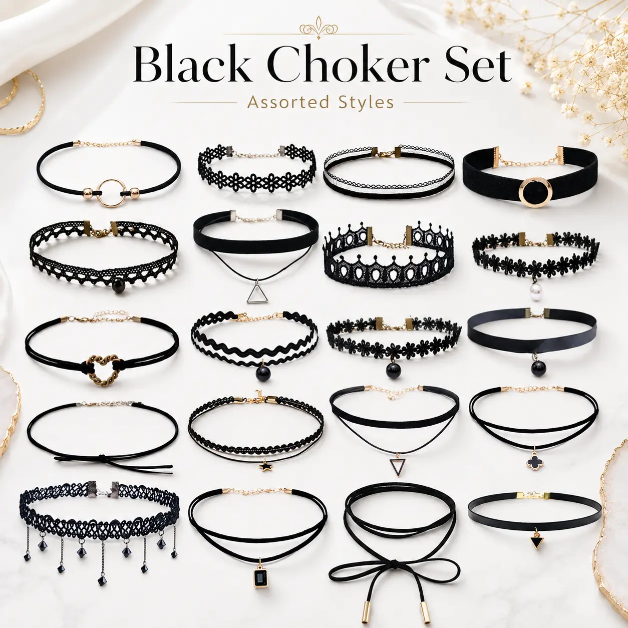 Choker Necklace for Women Velvet Black Choker Chain Lace Choker Necklace 20 Pcs
