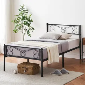 Twin Size Metal Bed Frame Metal with Headboard and Footboard,14 Inch Black Twin Metal Bed Platform with Storage,Mattress Foundation,No Box Spring Needed,Easy Assembly (Twin)
