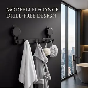 Suction Cup Hook Rack, No Drill Heavy Duty Organizer, Waterproof Wall Mount Hooks for Bathroom & Kitchen