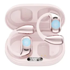 Open-Ear Bluetooth 5.4 Wireless Headphones with LED Display, 60H Playtime, Clear Call Mic, Waterproof Sports Over-Ear Design, Soft Silicone Earbuds, Pink Holiday Gift Bundle, Fast Charging Digital headphones bluetooth earbuds wireless