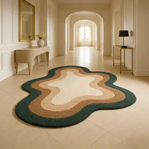 French Luxury Wave Stripe Decorative Carpet, Foldable Plush Rug for Living Room Bedroom, Easy Care Large Area Mat, Casual Style, Modern Abstract Rug, Fluffy Modern Rug