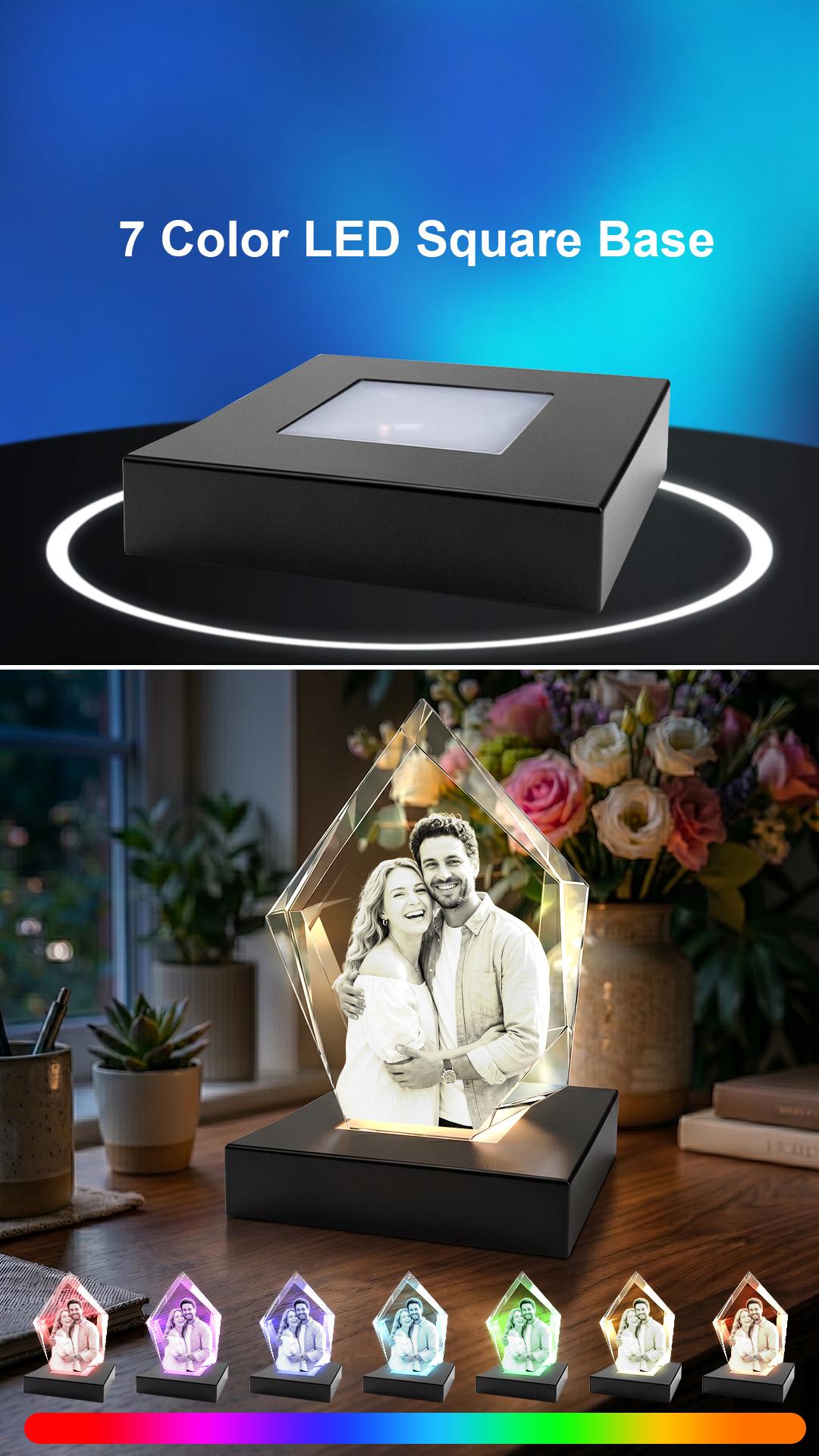 Iceberg K9 3D Laser Engraved Custom Photo Crystal Frame, Touch Control Multicolor LED Light Base, Personalized Family & Pet Memory Keepsake Ornament, Sentimental Desktop Home Decor Gift for Mom, Dad, Lovers, Birthday & Anniversary