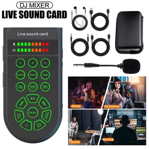 Audio Mixer, Live Voice Changer, Handheld Live Sound Card Device, Microphone Set with Headset Cable, Podcast, Broadcasting, Gaming, Streaming Mixer, USB Audio Mixer