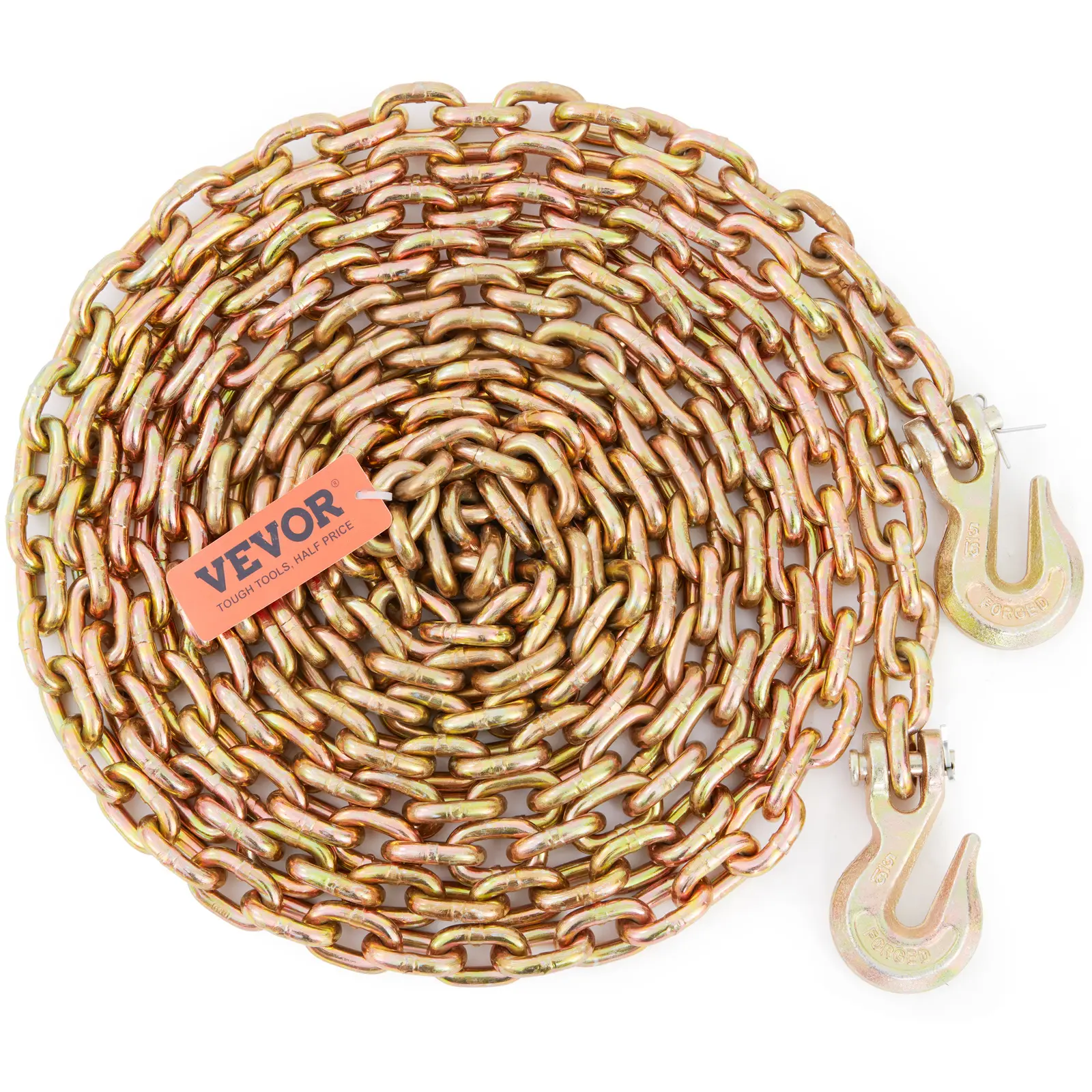 【summerfinds】VEVOR Tow Chain, g80 transport binder chain for hauling, 3/8 In x 10.3 ft Chain with Clevis Grab Hooks, 7100 lbs Safe Working Load for Logging, Towing, Trailer Tie-Down - Heavy-Duty Trucker