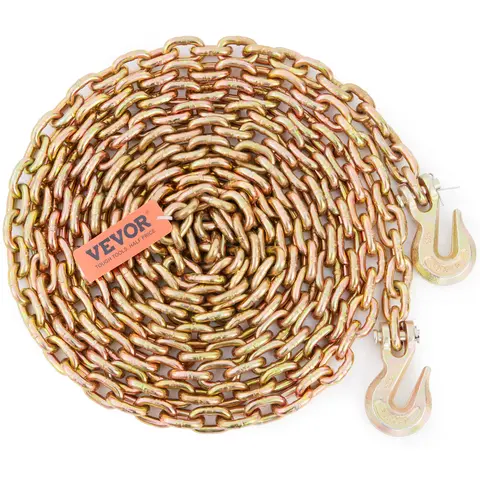 VEVOR Rust-Resist Galv Heavy Duty Tow Chain, G80 Logging Binder Chain (5/16 In x 10.3 Ft, 4900 Lbs SWL, Greater Than 800 Mpa) with Clevis Grab Hooks, for Mining Activities, Trucker Essential (20 Ft Option)