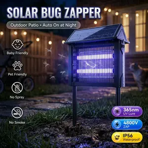 TAZTIR Bug Zapper Outdoor Solar Powered,Mosquito Zapper Indoor with 4800V High Powered, Electric Fly Zapper with GroundingBracket, Waterproof Mosquito Killer, Fly Zapper, MosquitoKiller, Electric Trap Ideal for Patio,Backyard