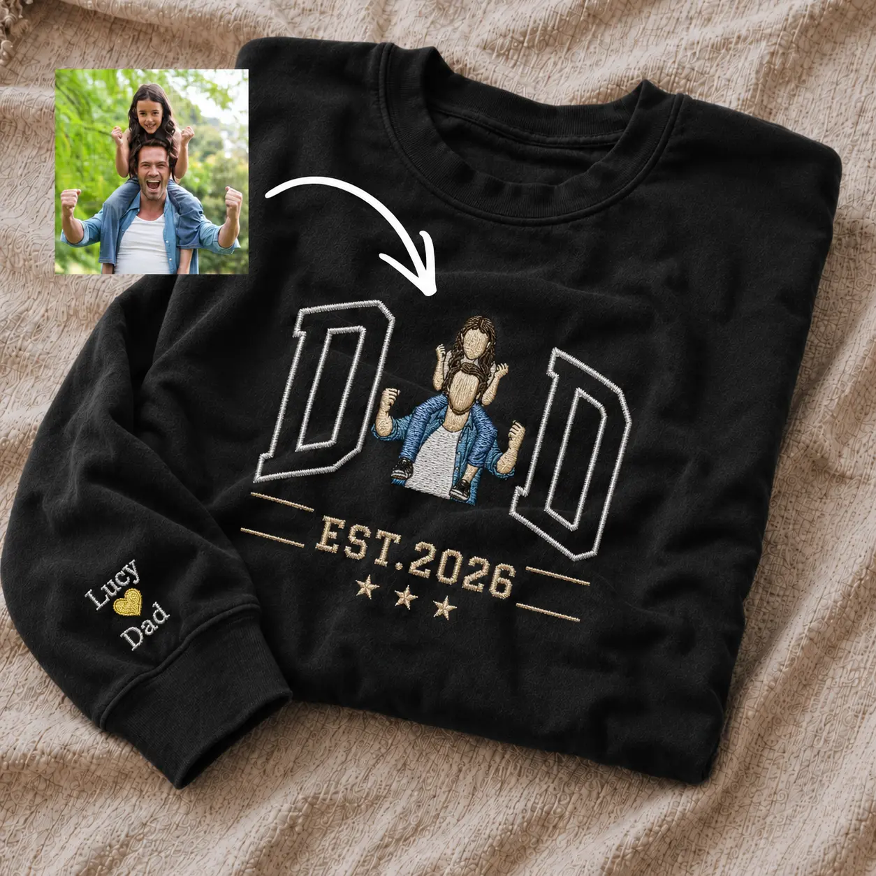 Custom Photo Embroidered Dad Sweatshirt - Personalized Gift for Him
