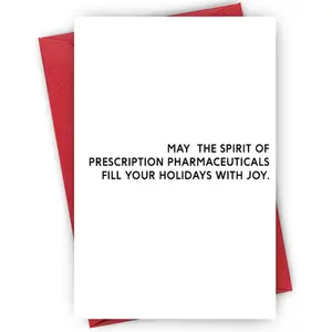 Funny Prescription Pharmaceuticals Greeting Card with Envelope, 1/3/5 Counts May The Spirit Of Prescription Pharmaceuticals Fill Your Holidays with Joy  Card, Holiday Card for Family, Friend, Colleague