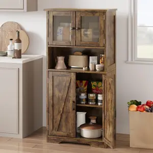 Farmhouse Tall Bathroom Cabinet with Doors & Adjustable Shelves, Freestanding Pantry Cupboard for Kitchen Living Room Dining Room