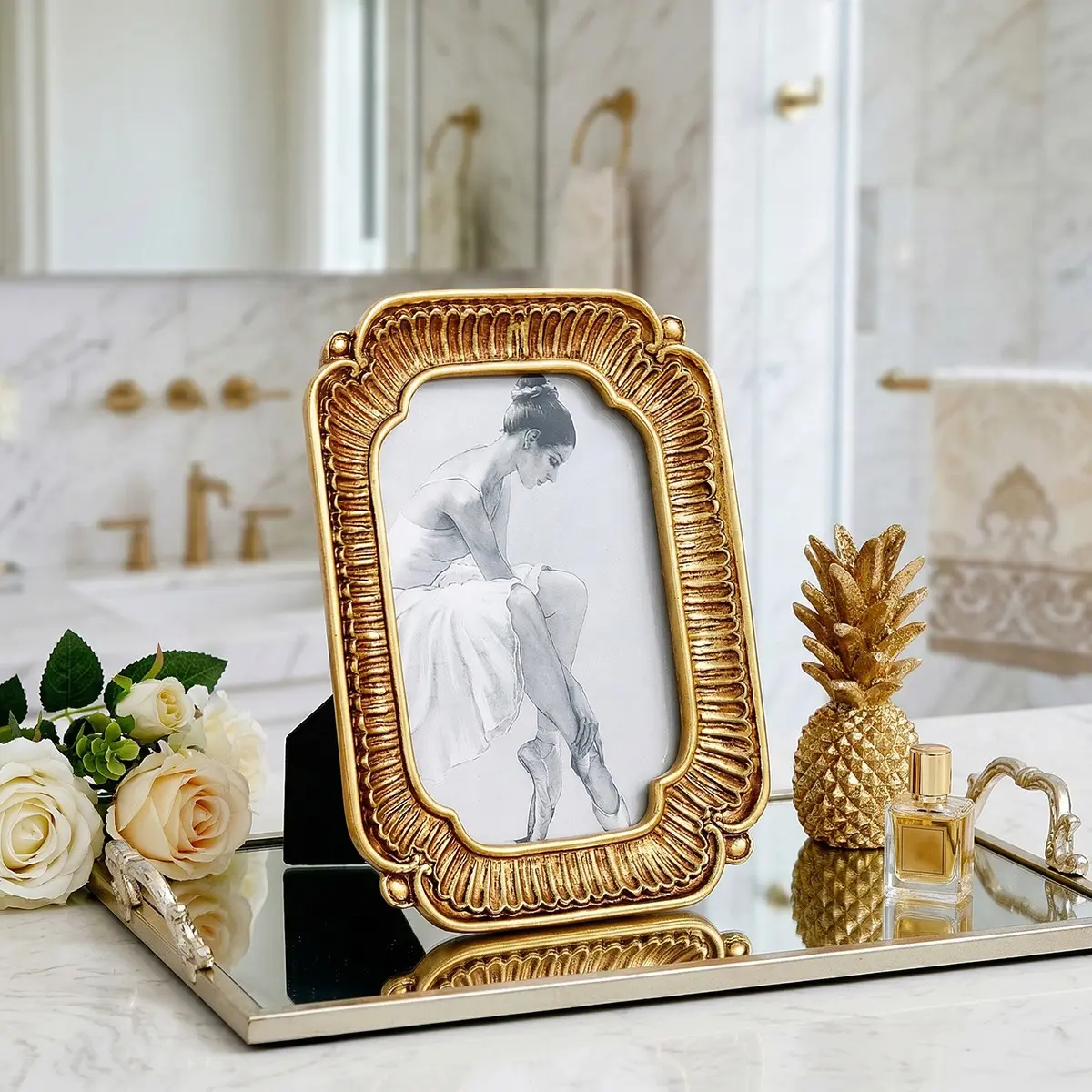 European Style Classical 3D Pattern Photo Frame, Resin Material Home Decor, Horizontal Vertical Desktop Frame, Rectangular Frames, Ornament Picture Frames, Family Photo Display