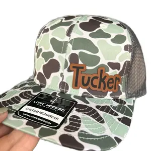Sage camo Youth Hat with Custom Leather Patch, Comfortable & Durable, Unisex Design