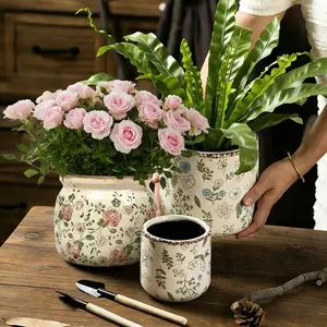 Flower Pots, Vintage Ceramic Planters for Indoor Plants, Plant Pots with Drainage, French Country Lavender Vase & Planters, Antique Home Room Decor, Gardening & Housewarming Gifts