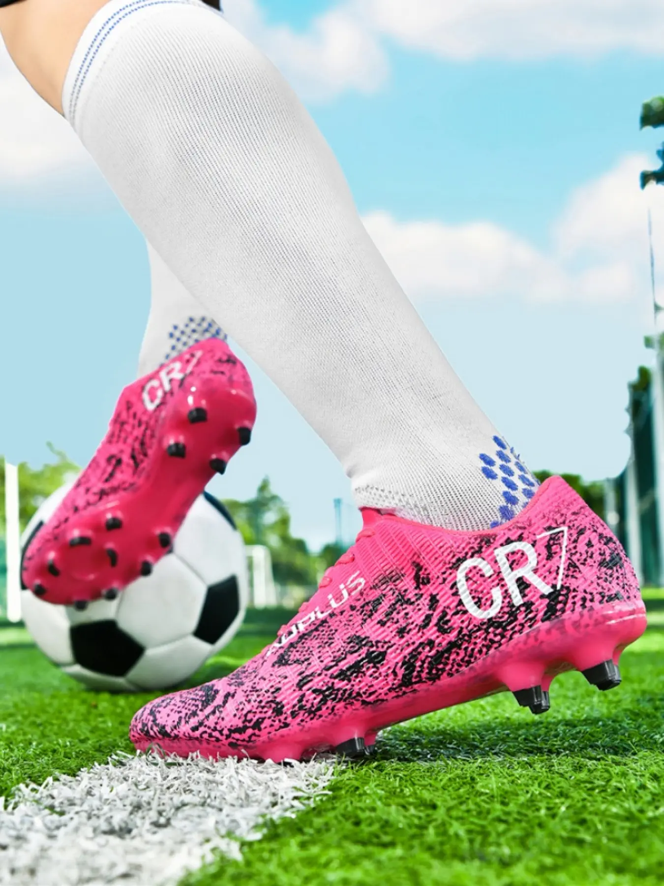 4-Color Printed Pattern Professional Competitive Football Boots - Lightweight Jiameng Leather Upper + Multi-Directional Grip Studs + Stable Heel Structure, Suitable for Outdoor Matches & Daily Training, Flexible Steering Comfortable Fit Non-Slip Wear-Resi