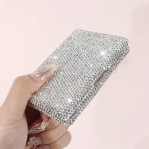 Anti Theft Diamond inlaid Aluminum Alloy Card Box - High-Value Shiny Business Card Box for Women with Artificial Diamonds Luxury Wallet Bling