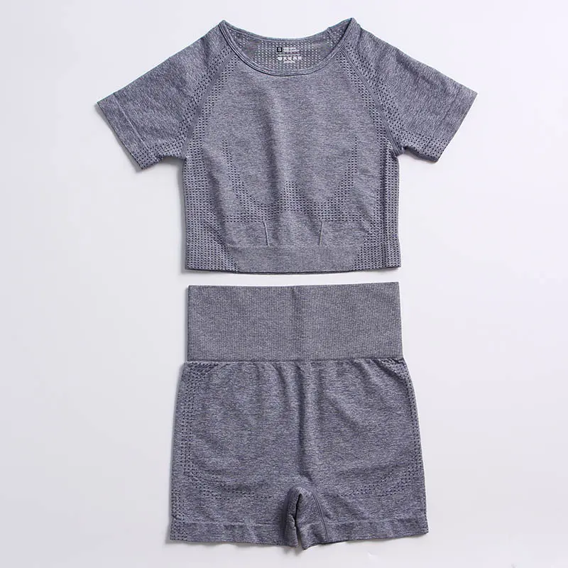 Grey blue short sleeved shorts set