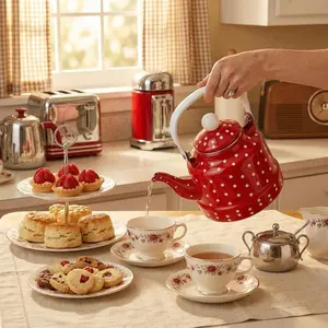 Enameled Kettle Base Dots Antique Bell Design, Coffee Water Tea Pot for Home Party, High Aesthetic Multi-Capacity Choice
