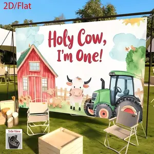 Farm-Themed "Holy Cow I'm One!" 1st Birthday Backdrop Banner Durable Polyester Fabric Decor for Indoor Outdoor Parties Father’s Day Weddings Home Decor No Electricity Needed Farm Themed Party D