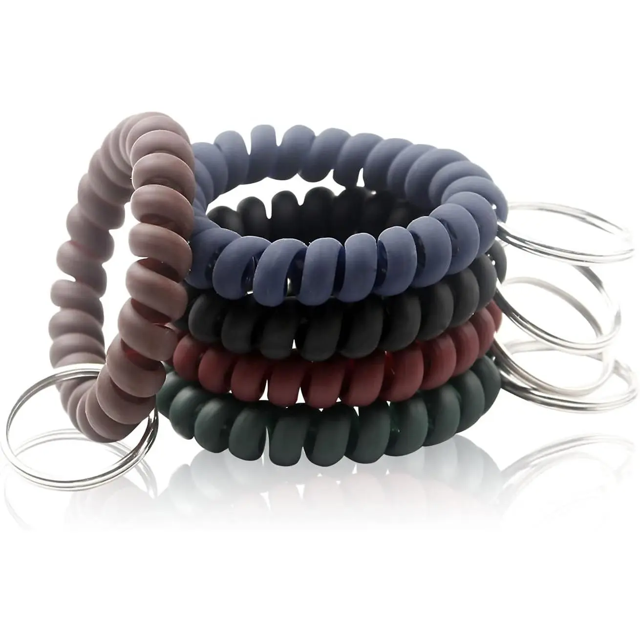 5 Color Wrist  Plastic Spring Flexible Spiral Coil Stretchable Wrist band Wristlet Bracelet Coil Key Chains Key Holder Key Ring for ID Badge Sauna Outdoor
