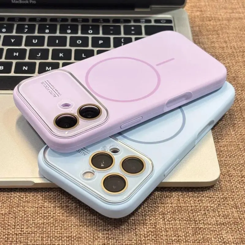 HAY Luxury Liquid Silicone MagSafe Charge Magnetic Phone Case For iPhone 17 16 15 14 13 Pro Max Glass Lens Soft Cover
