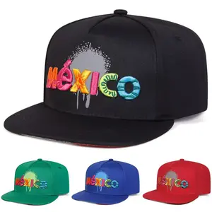 Unisex 3D “México” Embroidered Flat Brim Snapback Hat – Graffiti, Hip Hop Adjustable Baseball Cap for Men & Women, Streetwear Summer Sun Hat