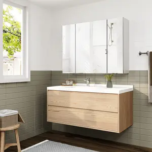 Bathroom Mirror Cabinet with 3 Doors 31.5 X 23.62 Inches, Bathroom Wall Cabinet with Mirror, Wall Mirror Storage Rack with 3 Adjustable Shelves, Kitchen Cabinet, White