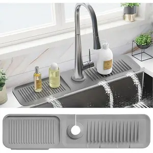 24 Inch Longer Faucet Mat for Kitchen Sink [5°Slope Fast Self-draining]Bathroom Kitchen Sink Splash Guard Silicone Sink Faucet Mat Splash Guard Kitchen Sink Area Tidy Splash Faucet Guard Draining Mat