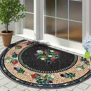 Floral Pattern Half Round Welcome Mat, Soft Comfortable Carpet for Home, Washable Foldable Rug for Living Room Bedroom Entryway Decor, Home Decorative Rug, Floral Area Rug, Household Decorative Rug