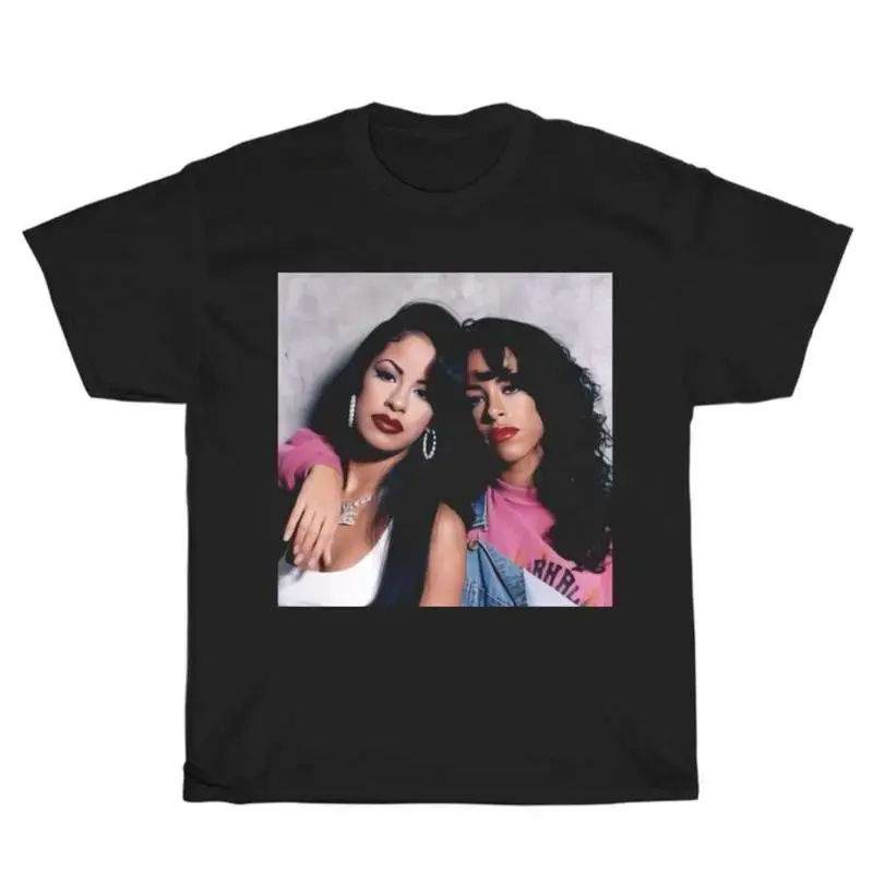Women's Vintage Rap Streetwear Short-Sleeve T-Shirt - Unisex Loose Fit, Bold Selena & Aaliyah Graphic Print, Available in M, 2XL, 4XL Casual Top
