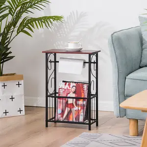 Bathroom Table for Next to Toilet, Space-Saving Side Stand for Cups, Candles & Magazines, Sturdy Metal Frame with Toilet Paper Holder & Bottom Storage Cage, Coffee Finish