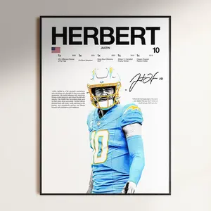 Justin Herbert Poster, NFL Wall Print, Football , NFL Poster Print, Sports Decor, LA Chargers Poster, Football nfl Gift