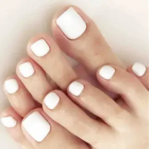 Solid Square Fake Toenails Matte Press on Toe Nails Short Acrylic False Toes Nails Cute Artificial Beach Full Cover Toenail White for Women and Girls 24Pcs (White)
