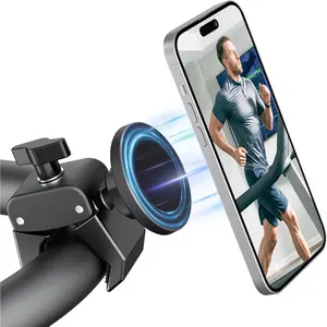 Phone Holder for Peloton ,  Phone Mount Clamp, 20X N52 , 360? Rotate & +-45? Tilt, for Treadmill/Spin //Shopping Cart/Golf Cart, Compatible w/ MagSafe  12-17 Series