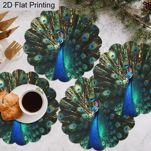 Elegant Peacock Design Table Mats Set of 4, High-Quality Fabric Material, Perfect for Home Decor & Party Use, Dining Accessories, Round Coaster