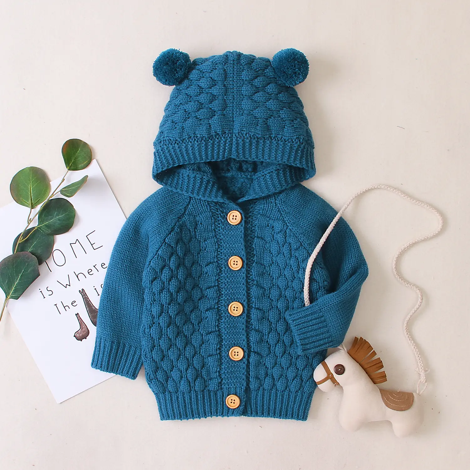 Newborn Baby Girls Boys Knit Cardigan Ear Hooded Sweater Infant Button-Down Cotton Outfits Unisex Baby Basic Clothes