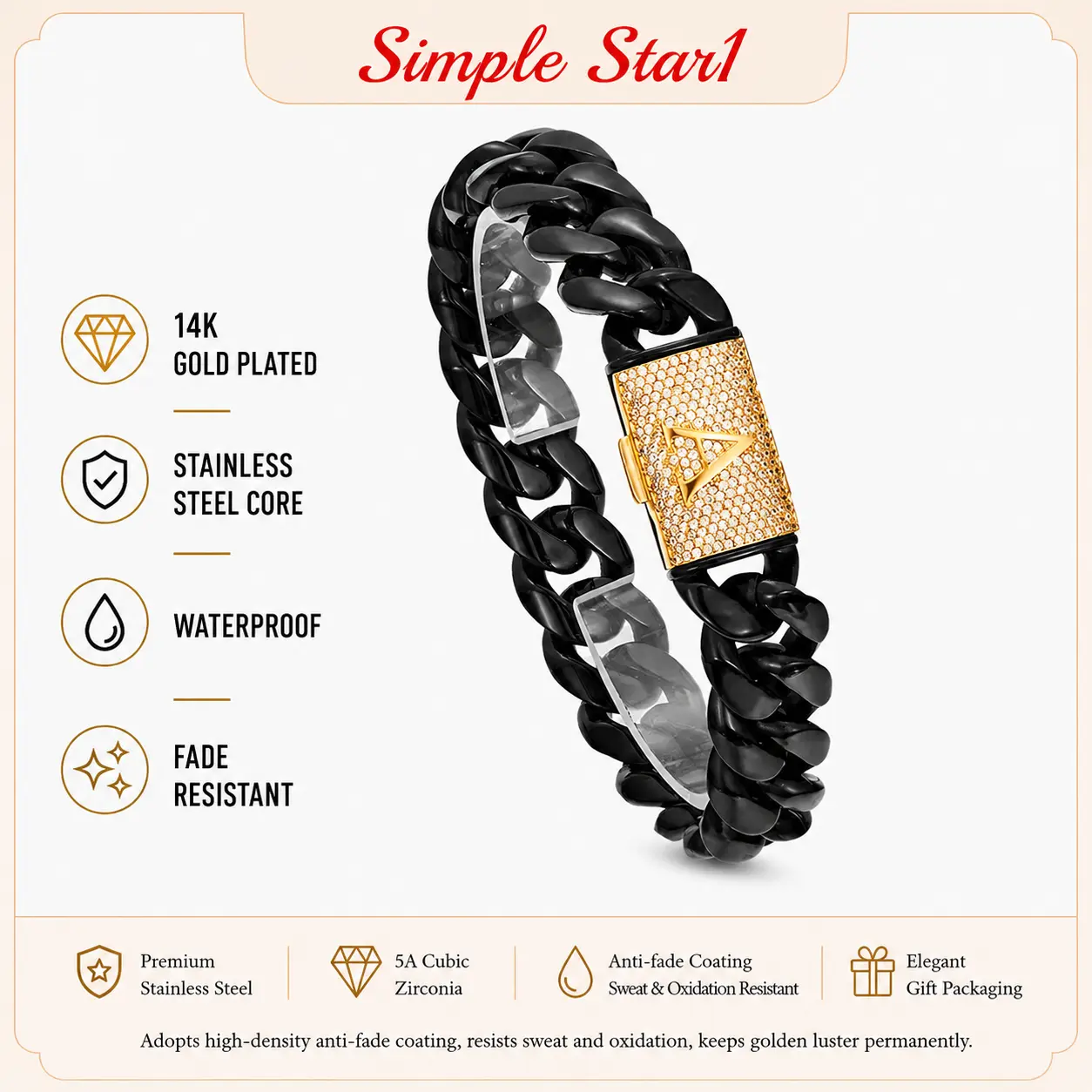 Premium 14MM Heavy Black Cuban Link Bracelet- Stainless Steel Custom A-Z Iced Initial Clasp Zirconia Hip Hop Bling Streetwear Jewelry, Waterproof Sweatproof Tarnish Resistant Non-Fade, Perfect Birthday Anniversary    Acrylic Mini   permanent      symbolic