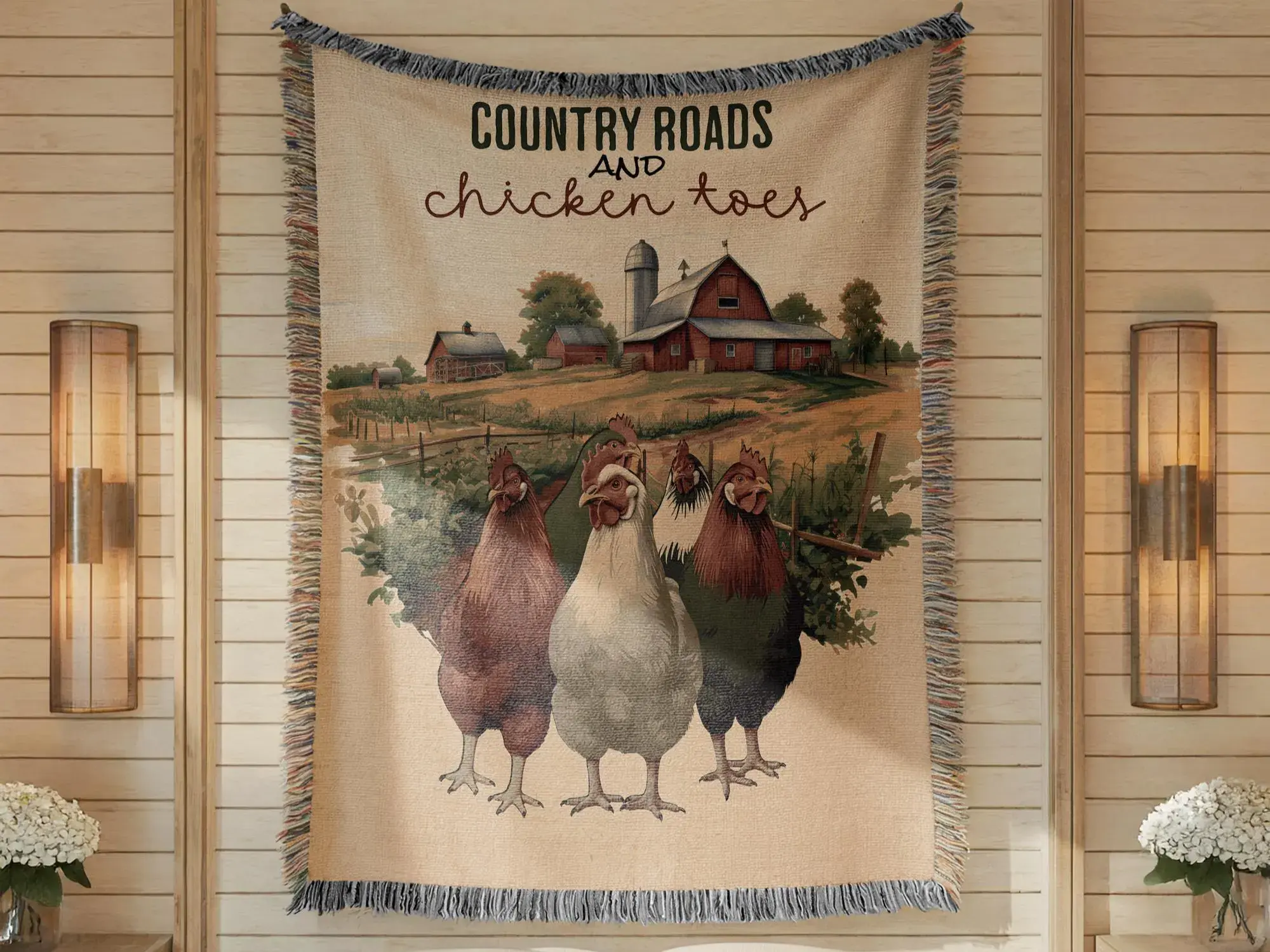 Chicken Tapestry, Chicken Farmhouse Woven Blanket, Cottagecore Chicken Lover Gift, Gifts For Chicken Owners, Farmhouse Chicken Home Decor