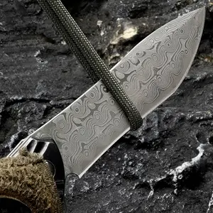 Premium Damascus Folding Knife| Wood Handle Outdoor EDC Tool