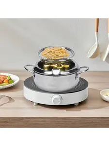 Deep Fryer Pot Tempura Frying Pan 304 Stainless Steel Flat Bottom Stove Top Japanese Style Cookware W/Lid & Temperature Control Thermometer 304#20cm Fryer Deep Frying Pot 304 Stainless Steel Deep Fryer Pot With Thermometer A