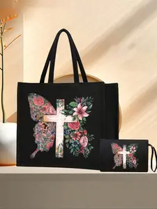 Tote Bag And A Small Bag For Women -Shoulder Handbag with Bible Verses, Perfect Religious Gift Women's Linen Large Capacity Handbag. Ideal Shopping Bag. Multi Functional Portable Teacher Handbag, Women's Gift, Teacher's Day Gift