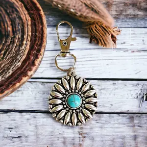 Western Turquoise Medallion Purse Charm: Stylish Handbag Accent with Southwestern Flair