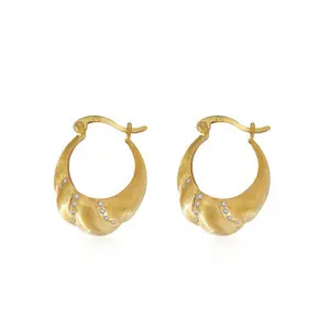 Twisted Croissant Thick Chucky CZ Huggie Hoop Earrings 14K Gold Over 925 Sterling Silver E3701