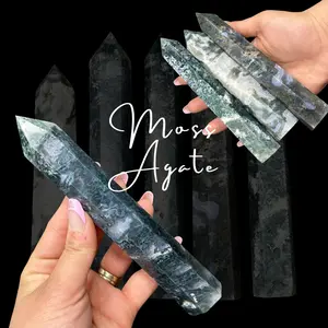 Tall Moss Agate Point - Skinny Moss Agate Tower - Natural Moss Agate Obelisk