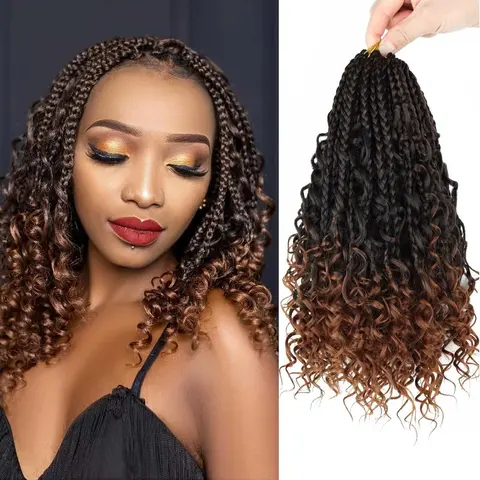 【Biggest Sale】Women's Synthetic Hair Pieces, Bohemian Curly-End Pre-Looped Crochet Box Braid Extensions (12in,14in,24in), 5-Pack 8 Bundles, FallFreshness, Braids Hairstyles, Anti-Frizz Mousse Recommended