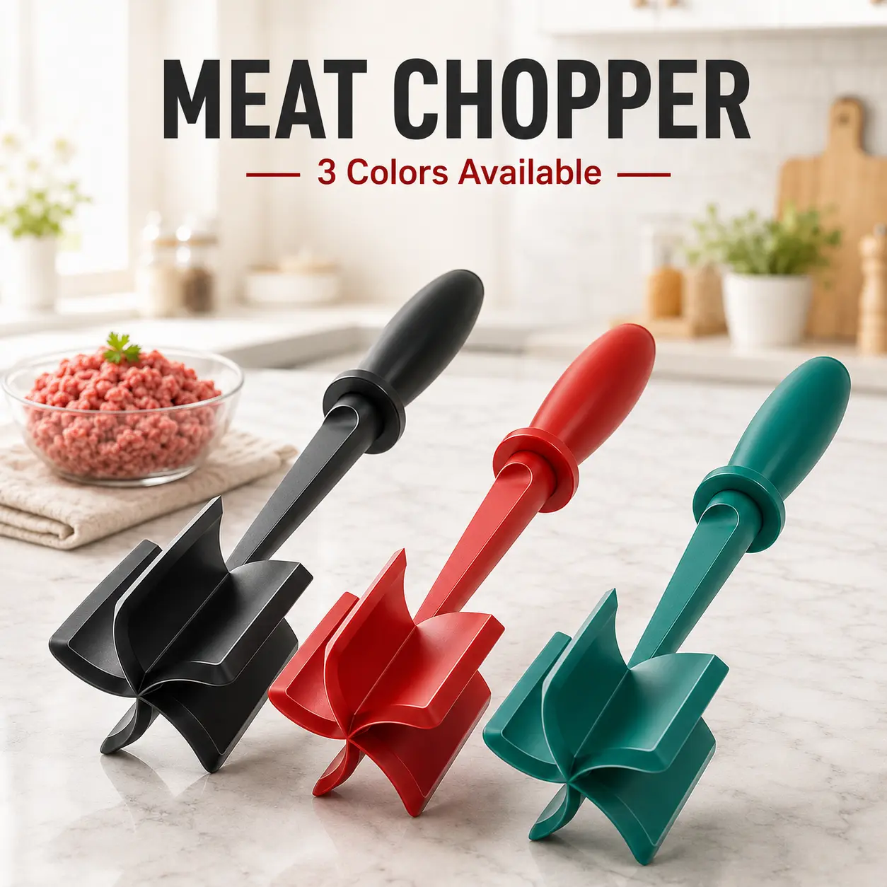 MIUVA 5-Blade Heat Resistant Meat Chopper & Masher, Multi-Functional Kitchen Utensil & Cooking Tool for Hamburger Ground Beef, Potatoes, Soft Cooked Foods, Cooking Tools