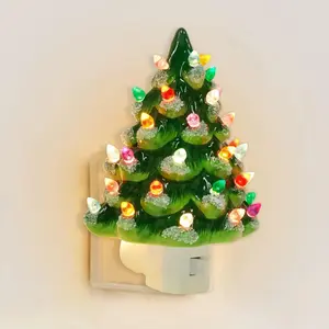 Ceramic Christmas Tree Night Light, 6-Inch Decor with Multicolor Bulbs & 360 °     Swivel Plug, On/Off Switch for Bedroom, Bathroom, Home Decor