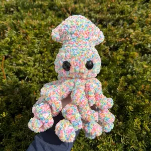 Hand-crocheted rainbow jumbo squid