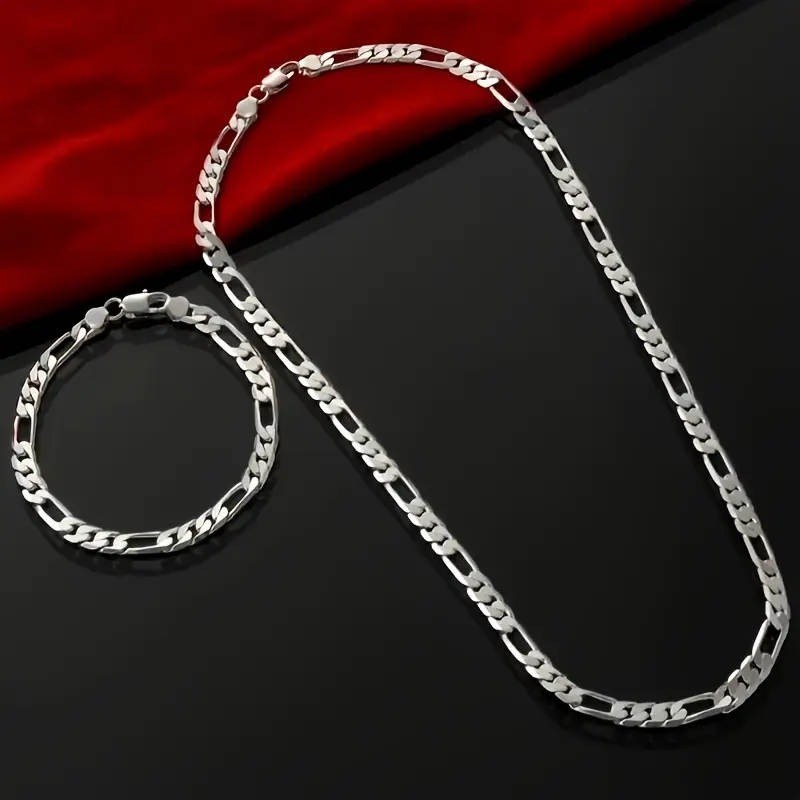 2pcs SET 925 Sterling Silver Bracelet Necklace Jewelry Set Chain DIY 4mm Chain For Men Women Lady Christma Gift Charms Wedding